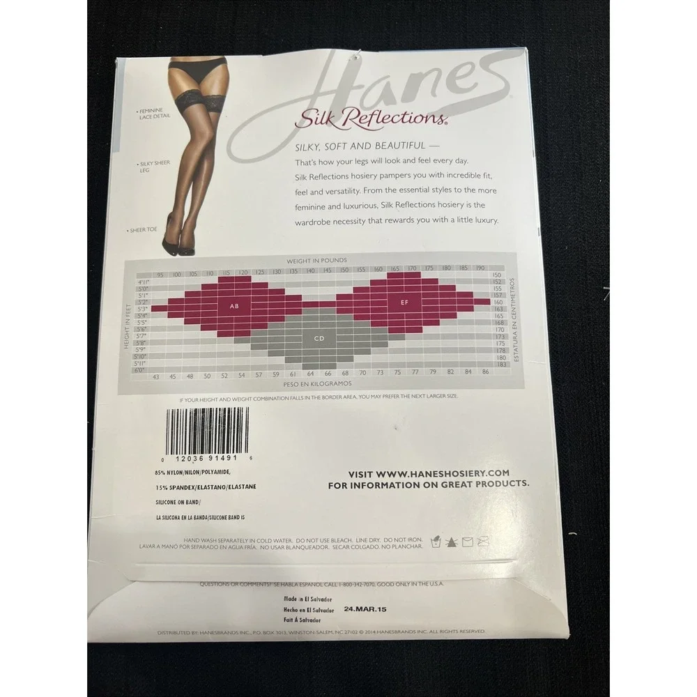 Hanes‎ Silk Reflections Lace Top Thigh Highs Barely There Sheer Toe Size EF